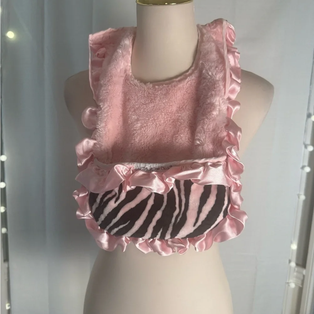 Little Yellow Chick Zebra Print Bib with Pink Ruffles